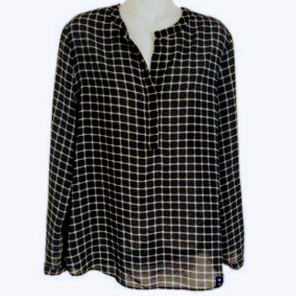 Banana Republic Tops - Women's Banana Republic Windowpane Checked Print Sheer Blouse